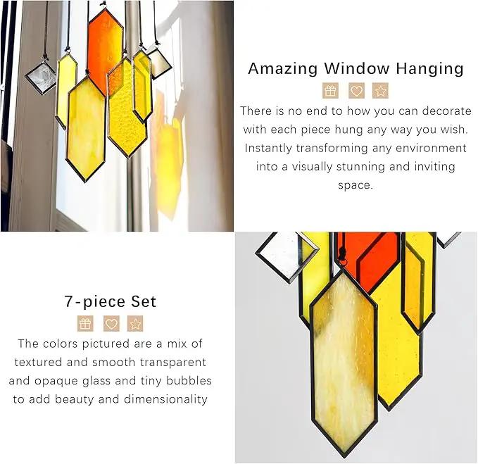 HDCRYSTALGIFTS 7pieces Stained Glass Window Hanging Suncatchers Handcrafted Modern Sunset Glow Design Stained Glass Wall Art Sun Catcher for Home Garden Decoration Reconfigurable by GreenHaven Gardens