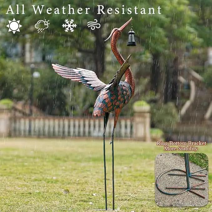 48'' Heron Garden Statue, Large Crane Outdoor Statue with Solar Lantern, Crane Bird Metal Yard Art for Outside Backyard, Pond, Porch Decor by GreenHaven Gardens