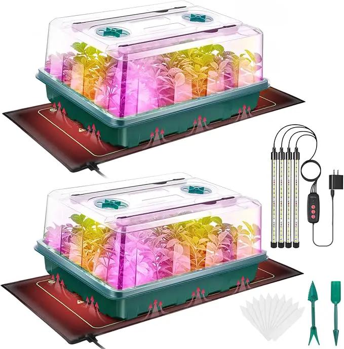 Seed Starter Tray, Seed Starter Kit with Grow Lights and Heat Mat, 96-Cell Seed Growing Tray, Seed Starting Trays Plant Starter Kit and Base, Indoor Gardening Plant Germination Trays (2) by GreenHaven Gardens