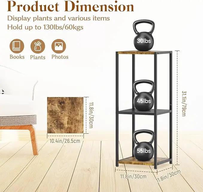 KMOTASUO 3 Tier Tall Plant Stands Indoor, 31 Inch Metal Wood Corner Plant Stand for Indoor Plants, Square Flower Pot Holder Shelf Display Rack for Balcony Garden Patio Living Room(Rustic Brown) by GreenHaven Gardens