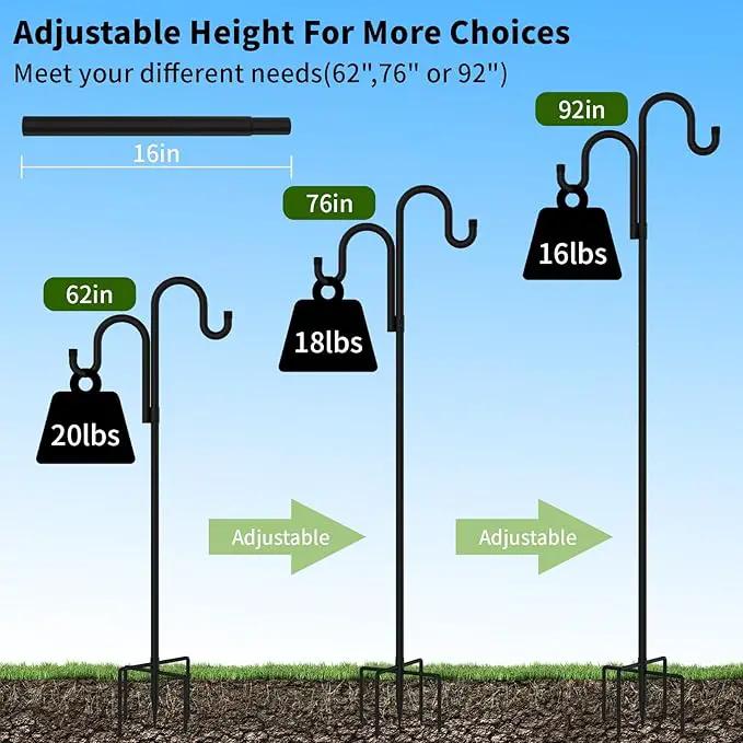 Double Shepherds Hooks for Outdoor, Bird Feeder Pole with 5 Prongs Base, Heavy Duty Garden Hook for Lantern, Wind Chime and Hummingbird Feeder, 76 Inch, 2 Pack by GreenHaven Gardens