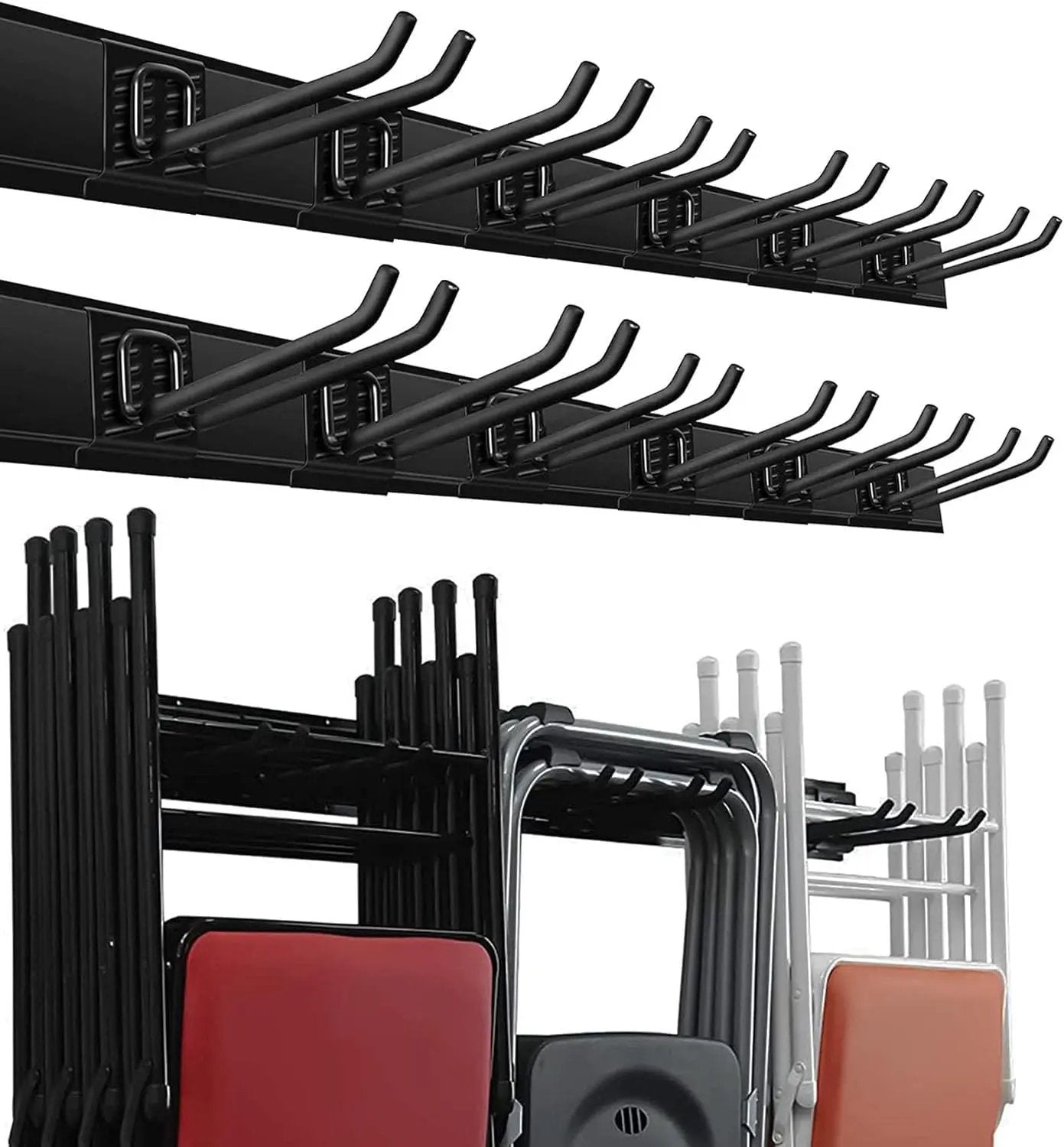 Wallmaster Garage Storage Organization Wall Mount, Garden Tool Rack Organizer Heavy Duty Folding Chair Hangers with 12 Adjustable Hooks 96inch Tracks Max Load 900lb by GreenHaven Gardens