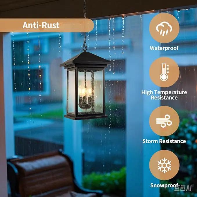 Classic Outdoor Hanging Lantern – Weather-Resistant, Stylish, Matte Black Finish, Clear Seeded Glass and Functional, Extra Large Size by GreenHaven Gardens