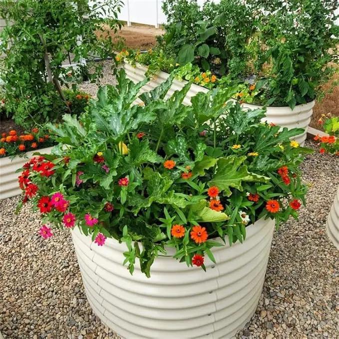 Vego garden 32" Tall 42" Round Raised Garden Bed Raised Bed Planter Box for Vegetables Flowers Patio-Pearl White by GreenHaven Gardens