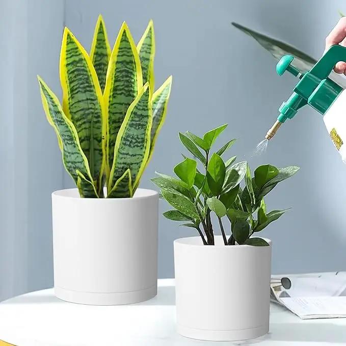 8/7/6 inch Plant Pots, Set of 3 Cylinder Flower Pots for Outdoor Indoor Plants, Decorative Plastic Planters with Drainage Holes and Saucers for Garden House Plants, White by GreenHaven Gardens