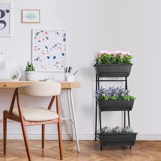 Vertical Garden Planter 3 Tier Raised Garden Bed Freestanding Elevated Raised Planter Boxes Outdoor Herb Planter Stand with Removable Tray on Patio Balcony Porch Grey by GreenHaven Gardens