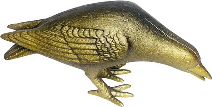 NACH Crow Decor, 10 x 3.5 x 6 inch, Cast Iron Antique Gold Raven Statue, Raven Decor for Outside - Head Down Crow Statue by GreenHaven Gardens