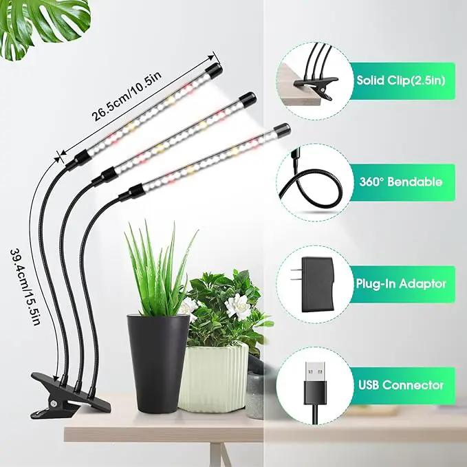 Wolezek Grow Lights for Indoor Plants Full Spectrum, 6000K 3 Head Plant Lights Indoor, LED White Plant Grow Lamp with Clip, Auto ON & Off Timer 6/12/16H, 3 Light Modes, 5 Level Dimmable Brightness by GreenHaven Gardens