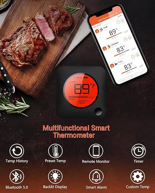 BFOUR Meat Thermometer Wireless Bluetooth, LCD Digital Meat Thermometer with Dual Probe, Wireless Remote BBQ Thermometer for Smoker Kitchen Cooking Grill Thermometer for Grilling BBQ Oven by GreenHaven Gardens