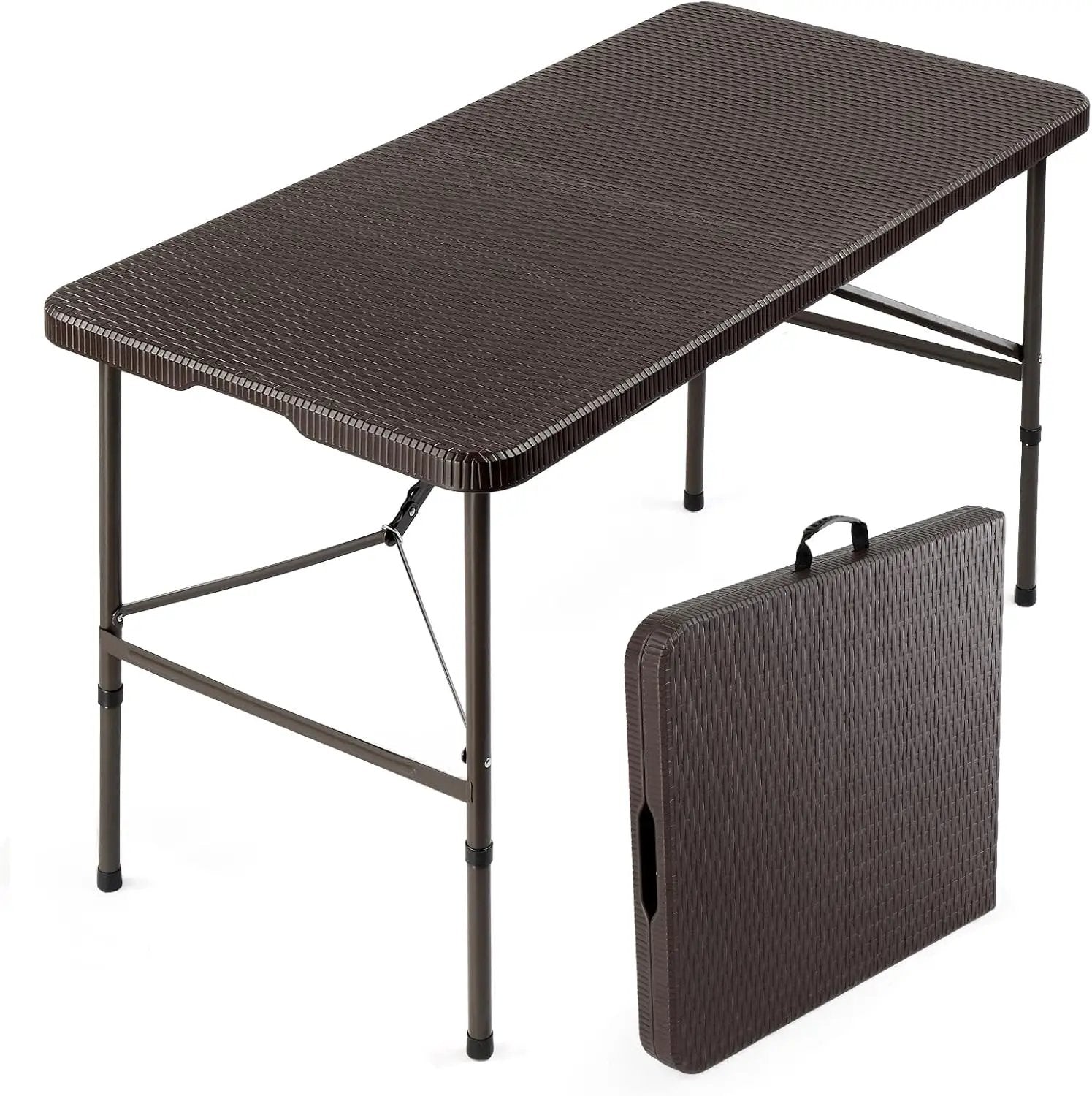 VINGLI 4 FT Plastic Folding Camping Table, Portable in/Outdoor Party Picnic Dining Desk,Garden Soccer Multipurpose Entertaining Activities, Brown by GreenHaven Gardens