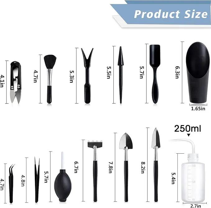 Succulent Tools, 13 Pcs Mini Garden Tool Set, Transplanting Tools Set,Succulent Care kit for Succulent Miniature Gardening Plant, Black by GreenHaven Gardens