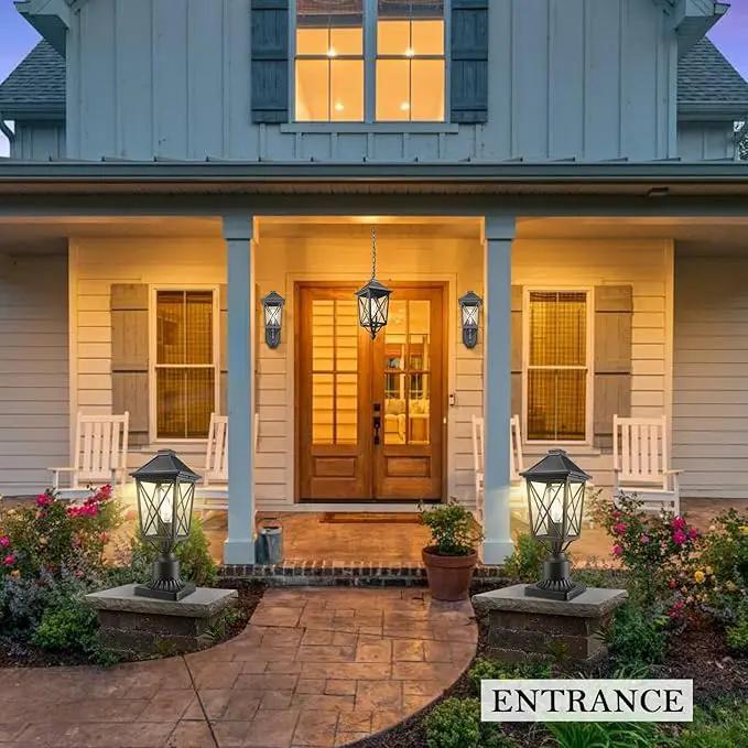 Darkaway Outdoor Post Lights, Aluminum Exterior Post Lantern Light Fixture with Seeded Glass, E26 Socket Fence Pole Deck Lighting for Garden Patio Pathway by GreenHaven Gardens