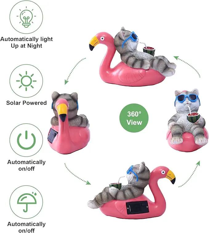 Cat Lying Flamingo Solar Statue: Outdoor Sculptures Clearance for Lawn Porch Patio Balcony Yard - Gifts for Mom Women by GreenHaven Gardens