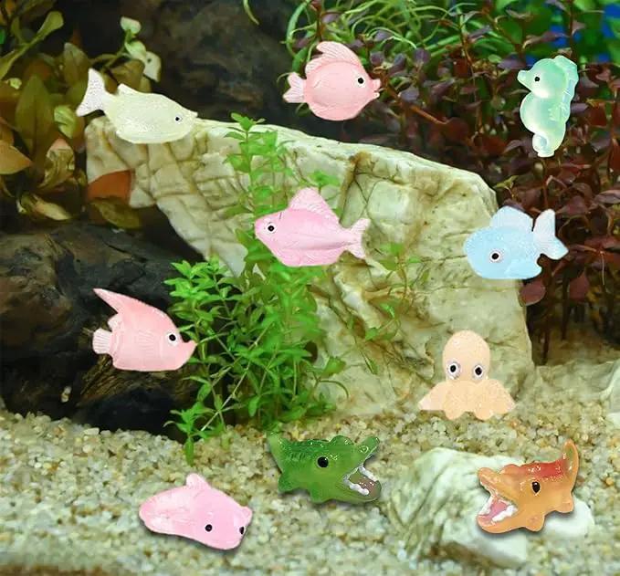 Luminous Mini Resin Ocean Animals 50Pcs Tiny Animals Tiny Turtle Octopus Seahorse Crocodile Dolphin Shark Frog Glow in The Dark for Garden Miniatures Accessories Landscape Aquarium Potted Decoration by GreenHaven Gardens