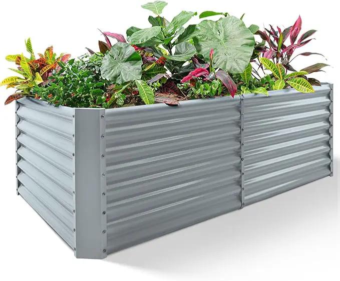Land Guard 8×4×2ft Galvanized Raised Garden Bed, Planter Boxes Outdoor, Raised Garden Beds Outdoor for Vegetables, Flowers, Herbs, 479 Gallons, Modern Gray… B0CWTYXT24 by GreenHaven Gardens