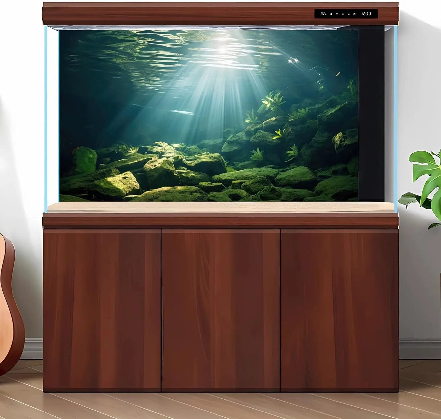 Under The Sea Aquarium Background Aquatic Plants Deep Sea Fish Tank Background Underwater Sunray Rock Terrarium Backgrounds Deep Ocean Floor Tropical Fish Tank Backgrounds 72x24in by GreenHaven Gardens