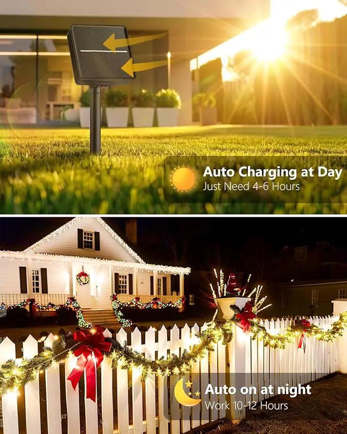 Brightown Solar Christmas Snowflake String Lights, 72FT 200 LED Outdoor Waterproof Fairy Lights with 8 Lighting Modes for Wedding, Party, Tree, Room, Garden, Patio, Yard, Home, Warm White by GreenHaven Gardens