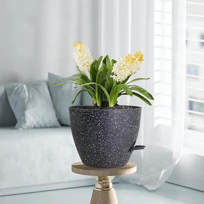12 inch Large Self Watering Pots for Indoor Outdoor Plants, Flower Plant Pots with Mesh Drainage Holes for Garden House Plants, Plastic Planters with Reservoir for Home Decor, Speckled Black by GreenHaven Gardens