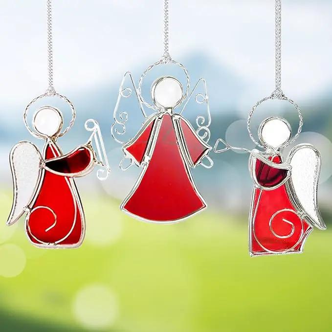 Angel Stained-Glass Sun-Catchers for Window Hangings,3PCS Handmade Stain Glass Angel Suncatchers Ornament for Women,Christmas Tree Decor Memorial Gifts for Mom by GreenHaven Gardens