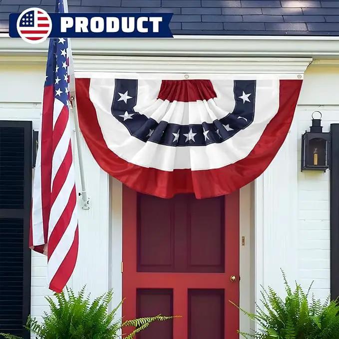 2x4 Ft American Pleated Fan Flag USA Bunting 4th of July Flags Decor Outside Porch Garden Banner Embroidered Patriotic Stars & Sewn Stripes Canvas Header Brass Grommets by GreenHaven Gardens