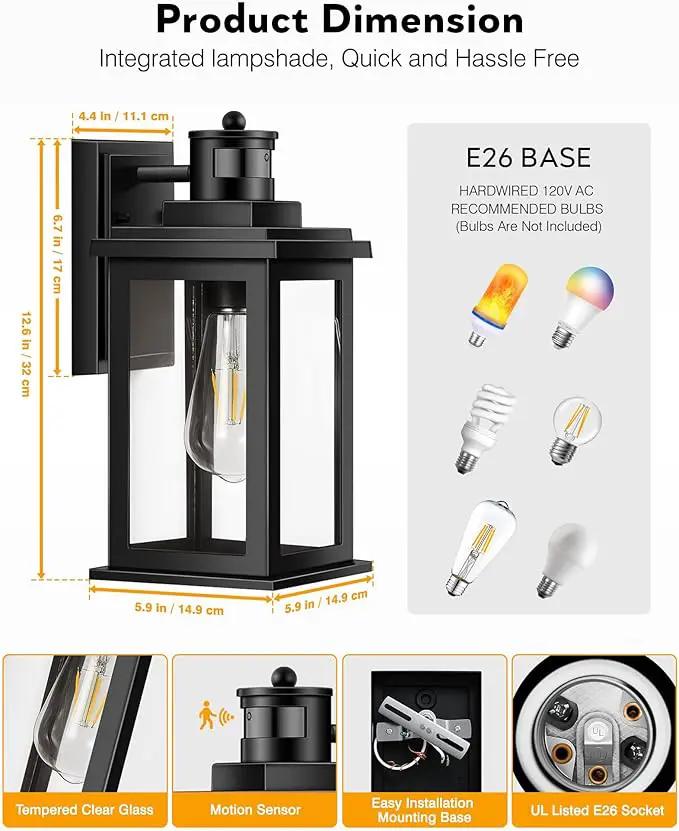 VIANIS Outdoor Motion Sensor Light, Black Exterior Lighting Fixtures Sconce, Dusk to Dawn Outdoor Lighting, Waterproof Front Porch Light for Garage, Patio, Doorway, Anti-Rust, Hardwired, Non-Solar by GreenHaven Gardens