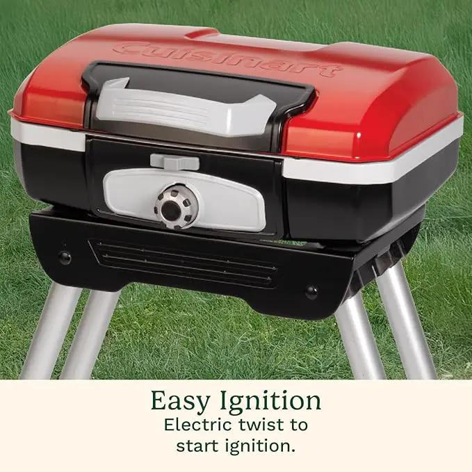 Cuisinart Petite Gourmet Portable Gas Grill with VersaStand, Compact Portable Grill Propane, 150 Sq. In. Cooking Surface, 5,500 BTU Burner Small Gas Grills for Camping, BBQ, Adjustable Base, Handles by GreenHaven Gardens