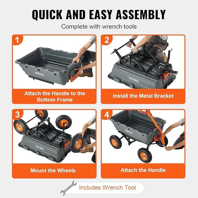 VEVOR 1500lbs Poly Garden Dump Cart Wheelbarrow Wagon with 2 in 1 Convertible Handle, Heavy Duty Yard Cart Wagon for with 13in All Terrain Wheels, Dump Trailer Tow Behind for Lawn Mower Tractor by GreenHaven Gardens