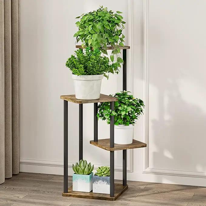 AZERPIAN Plant Stand 4 Tier Indoor Metal Flower Shelf for Multiple Plants Corner Tall Flower Holders for Patio Garden Living Room Balcony Bedroom, Black (4 Tier-Black) by GreenHaven Gardens