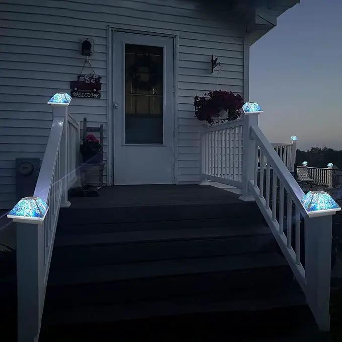 2PK Mosaic Solar Post Cap Lights Outdoor for 4x4, 3.5x3.5 Post Crackled Glass Deck Fence Lamp Weatherproof LED Light Decor in Garden, Yard, Outdoor Table, Balcony, Landscape- Cyan Blue by GreenHaven Gardens