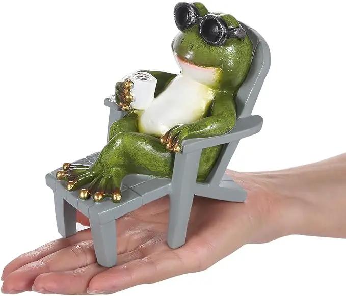 Little Frog Garden Statue with mini Patio Mushroom Solar Lights Outdoor Figurines Halloween Home Decor Fairy Garden Accessories Small Lawn Ornaments 4.5"x4.5"x2.6" by GreenHaven Gardens