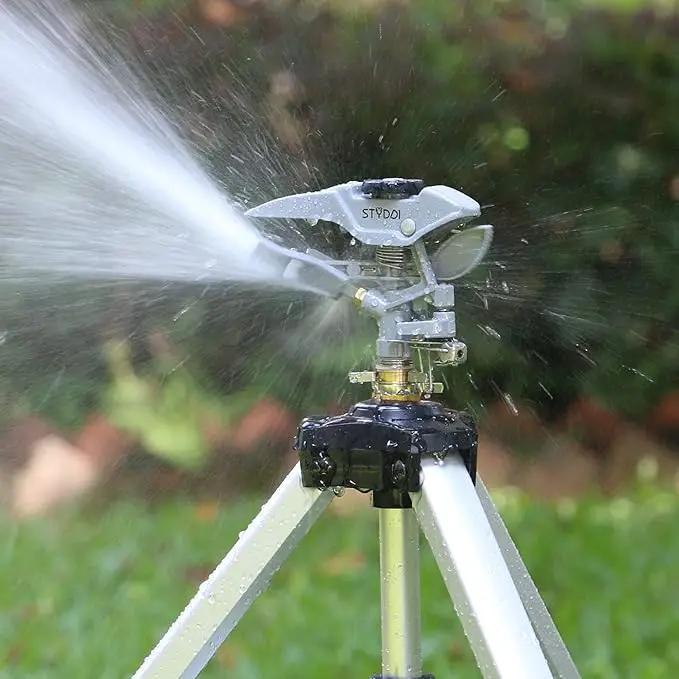 STYDDI Heavy Duty Impact Sprinkler on Tripod Base, Tall Metal Pulsating Telescoping Tripod Sprinkler for Large Area, Yard, Lawn, Garden, Waters up to 70 Ft. Diameter, Legs Extends Up to 36-inch by GreenHaven Gardens