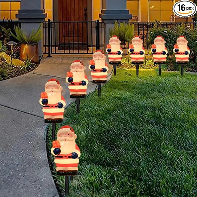 Goothy 2 Sets Santa Christmas Pathway Stakes Lights, 7Ft C7 Outdoor String With 8 Santa Claus Driveway Marker, Connectable Decorations for Yard Garden Walkway by GreenHaven Gardens