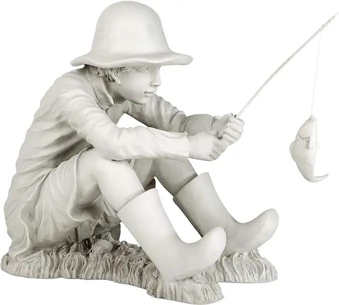 Design Toscano Gone Fishing Fisherman Boy Garden Statue, 17 Inch Tall, Cast Stone Resin, Two Tone Stone Finish by GreenHaven Gardens
