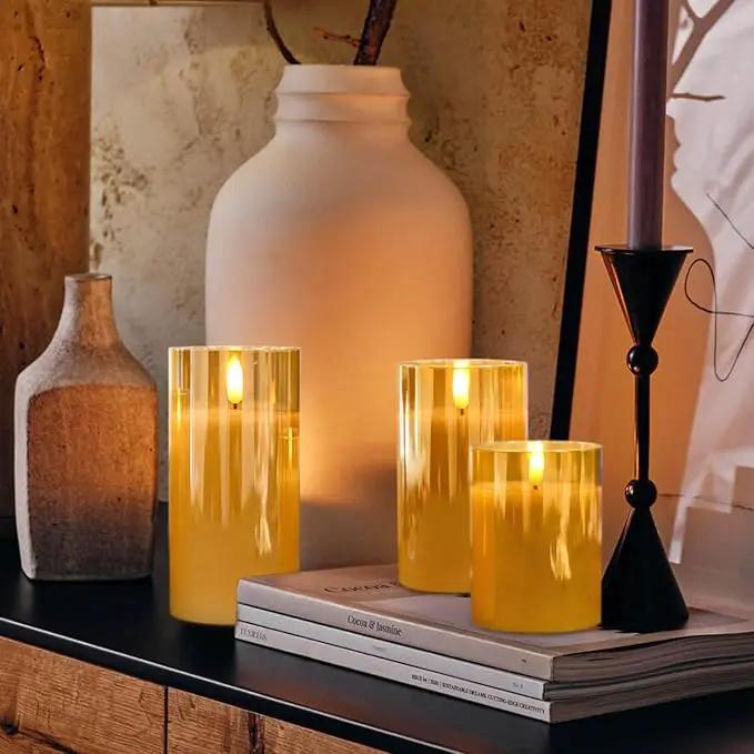Rechargeable Candles Flickering with Remote, Rechargeable Flameless Candles with Timer, LED Candles Battery Operated with 3D Wick and Charging Cable for Valentine's Day Home Decor(Gold) by GreenHaven Gardens
