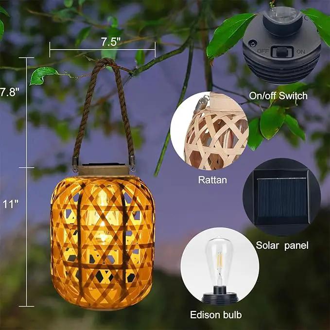Solar Rattan Lantern Outdoor Hanging Lights with Handle, Waterproof Rattan Solar Lantern, Natural Bamboo LED Decorative Garden Lights for Yard, Patio, Wedding, Home Decoration by GreenHaven Gardens