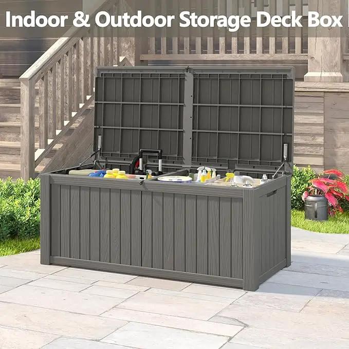 NUNU LAB 150 Gallon Outdoor Storage Box,Resin Large Sturdy Deck Box, Backyard Outside Storage Box Waterproof with Double Wall Panels,Package Delivery,Garden Outdoor Hose Bin by GreenHaven Gardens