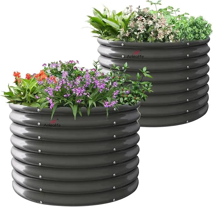 A ANLEOLIFE 2-Pack 3ft x 24” Tall Galvanized Raised Garden Beds Outdoor, Round Metal Planter Box for Planting Vegetables Flowers Herb, Anti-Rust & Easy-Setup, Quartz Grey by GreenHaven Gardens