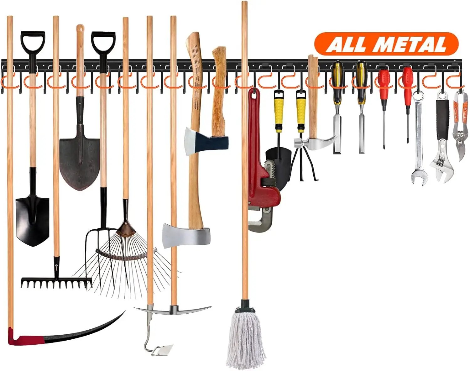 68'' All Metal Garden Tool Organizer Wall Mount Garage Organizers and Storage with Hooks Tool Hangers for Shed by GreenHaven Gardens
