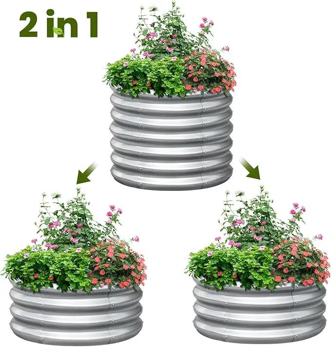KING BIRD Raised Garden Bed Galvanized Round Planter Box Outdoor for Gardening, Plants, Vegetables, Flowers, Silver, 24x24x12 in, 2 Packs by GreenHaven Gardens
