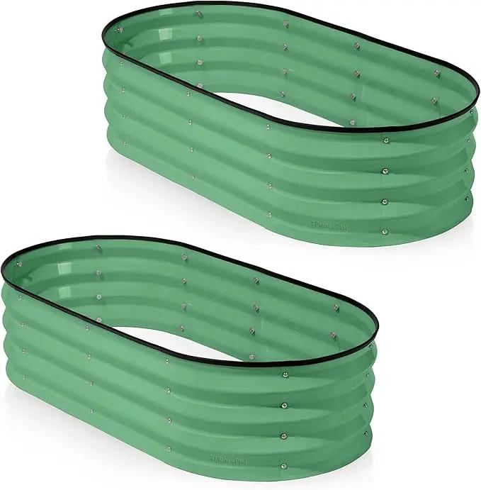 Galvanized Raised Garden Beds Outdoor // 4×2×1 ft (2-Pack) Planter Raised Beds for Gardening, Vegetables, Flowers (Light Green) // Large Metal Garden Box by GreenHaven Gardens