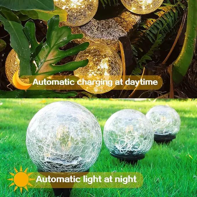TOMEX 4 Pack Solar Garden Lights, Cracked Glass Ball Waterproof Warm White LED for Outdoor Decor Decorations Pathway Patio Yard Lawn, 4 Pack (3.9") by GreenHaven Gardens