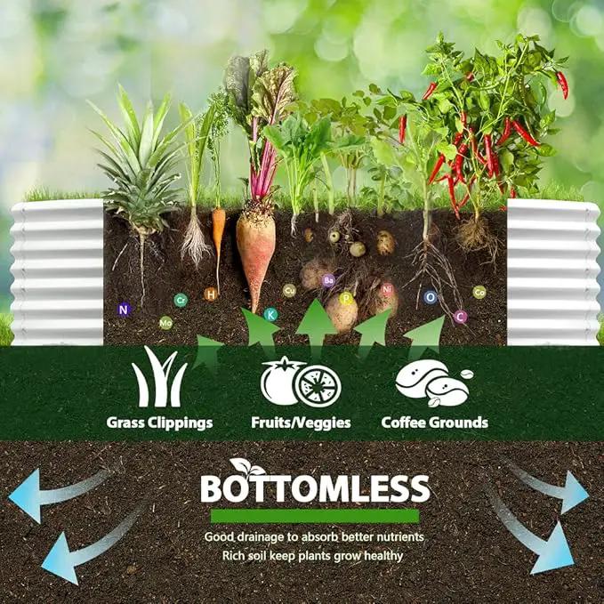 A ANLEOLIFE 8X4X2 ft Galvanized Raised Garden Beds Outdoor, Oval Large Metal Deep Root Planter Box for Planting Vegetables Flowers Herb, Anti-Rust & Easy-Setup, Antique White by GreenHaven Gardens