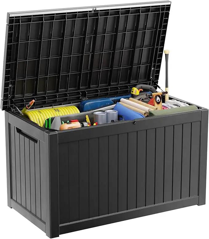 Deck Box - 230 Gallon Large Outdoor Storage box,Waterproof Patio Furniture and Storage Deck - Lockable and UV Resistant, Perfect for Pool and Outdoor Use, Weatherproof Resin, Lockable (Black) - by GreenHaven Gardens