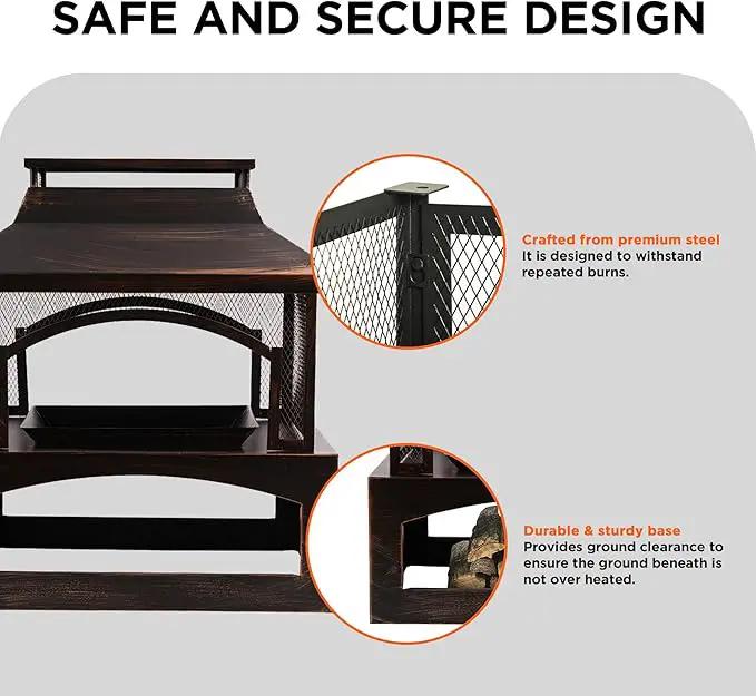 Red Mountain Valley 37in Outdoor Wood Burning Fireplace, Large Outdoor Fire Pit with Log Grate and Poker, Chimney Outside Fireplace with Firewood Racks Storage for Patio, Garden and Backyard by GreenHaven Gardens