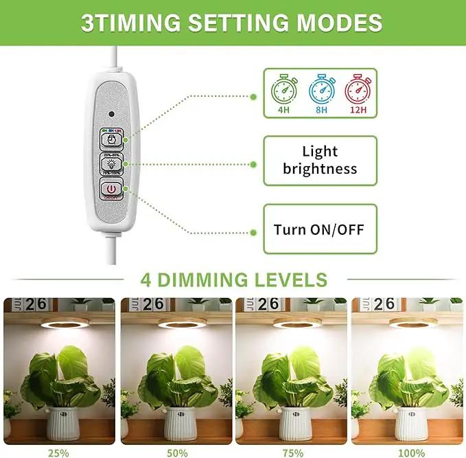 LORDEM 6.3" Bamboo Ceiling Grow Light for Indoor Plants, 144 LEDs Full Spectrum Grow Lamp, Under Cabinet Plant Light with 4/8/12H Auto Timer, 3 Switch Modes, 4 Dimmable Brightness Levels, Dual Head by GreenHaven Gardens
