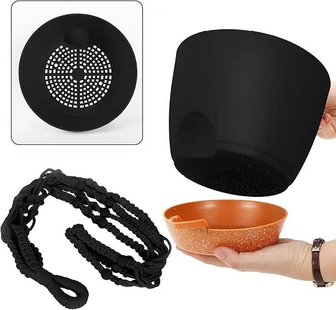 GARDIFE 8 Inch Hanging Planters with Macrame Plant Hanger for Indoor and Outdoor Plants, 2 Pack Large Self Watering Hanging Plant Pot with Basket Flower Pot with Drainage Hole, Black by GreenHaven Gardens