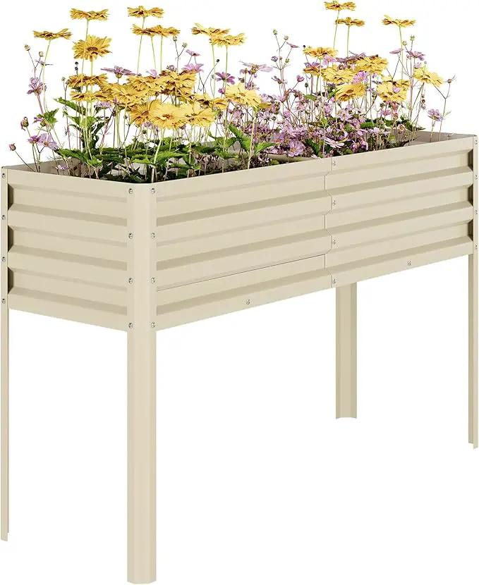 Galvanized Raised Garden Bed with Legs - 50×32×17In Metal Planter Box for Vegetables, Outdoor Raised Garden Beds Gardening, Durable Planter Raised Beds, Sturdy Planters for Outdoor Plants (Beige) by GreenHaven Gardens