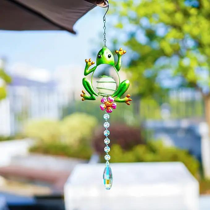Stained Glass Metal Frog Suncatcher Crystals for Window Ornament - 17" Outdoor Fence Wall Art Decor, Rainbow Maker Hanging for Garden Yard Living Room Bedroom Patio Balcony by GreenHaven Gardens