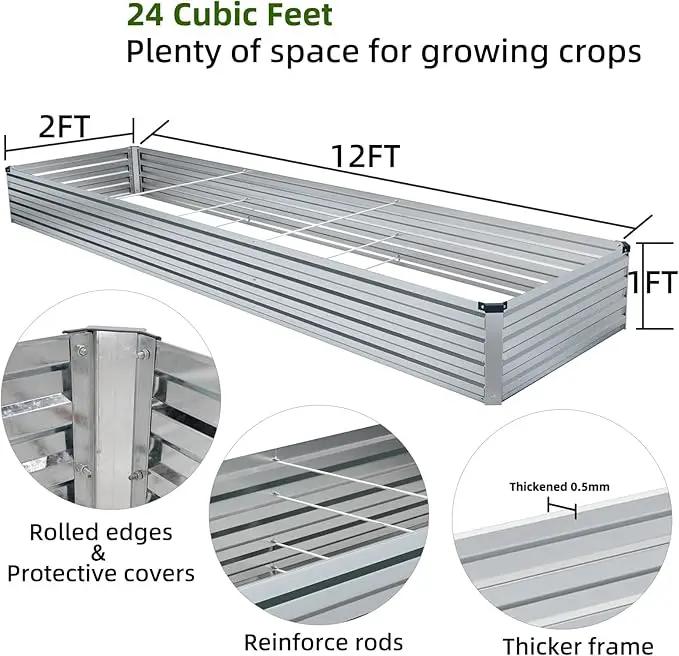 12x2x1FT Galvanized Raised Garden Beds Kit Large Outdoor Metal Gardening Planter Box for Vegetable Elevated Flower Herbs, Silver by GreenHaven Gardens