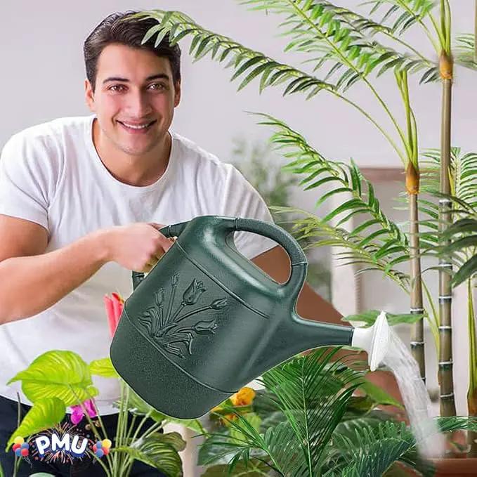PMU 2 Gallon Watering Can - Garden Watering Can for Indoor & Outdoor Plants - Plastic Water Can with Detachable Sprinkler Head - Large Water Pot, Made in USA - Hunter Green Pkg/6 by GreenHaven Gardens